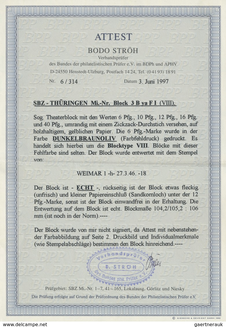 O Sowjetische Zone - Thüringen: 1946: Theater-Block, Die 6 Pfg. In Der Seltenen Farbnuance Dunkelbraun - Altri & Non Classificati