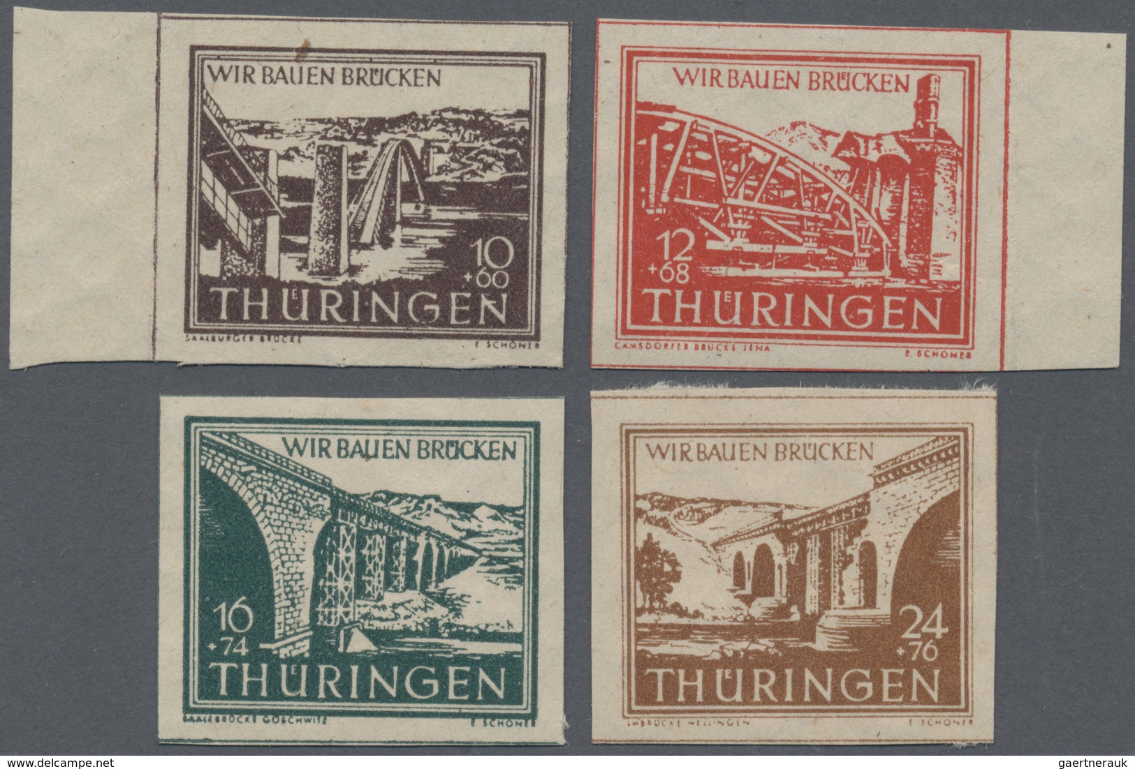 ** Sowjetische Zone - Thüringen: 1946, Brückenbau-Block + Ungezähntem Satz Postfriach, Mi 424.- - Andere & Zonder Classificatie