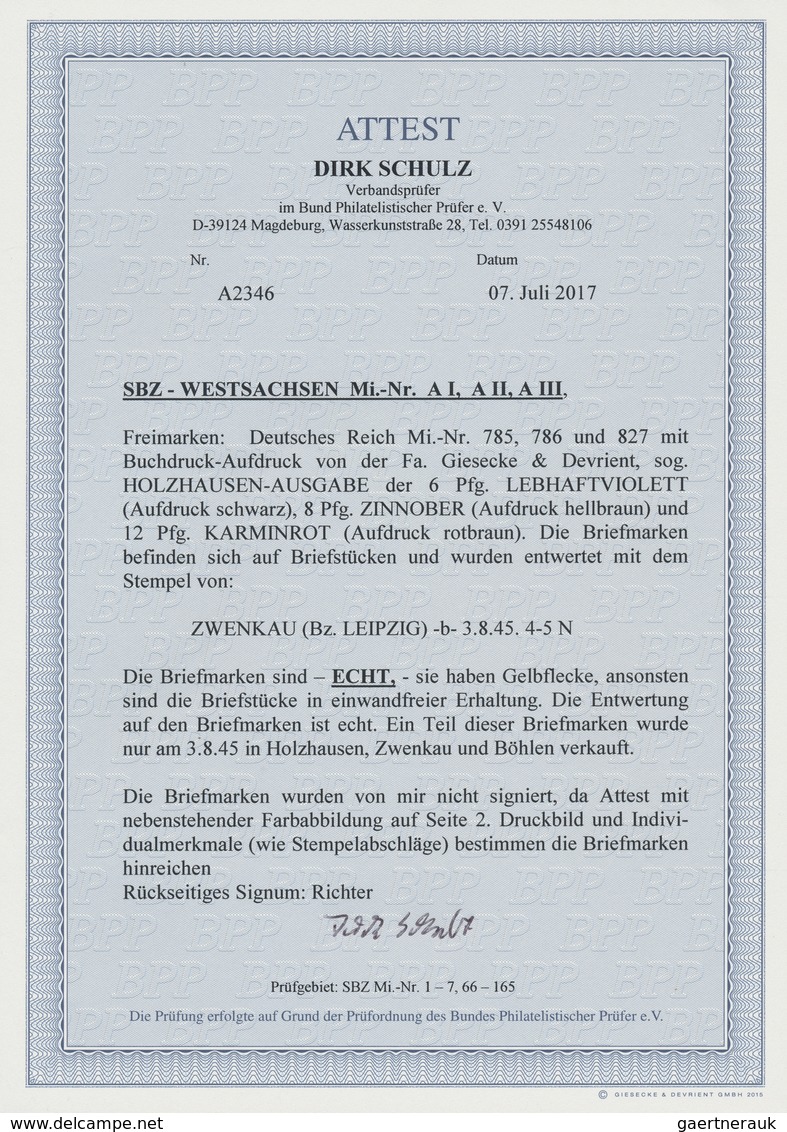 Brfst Sowjetische Zone - West-Sachsen: 1945, 6 Pfg. Bis 12 Pfg. "Holzhausen-Ausgabe" Komplett Auf Drei Bri - Sonstige & Ohne Zuordnung