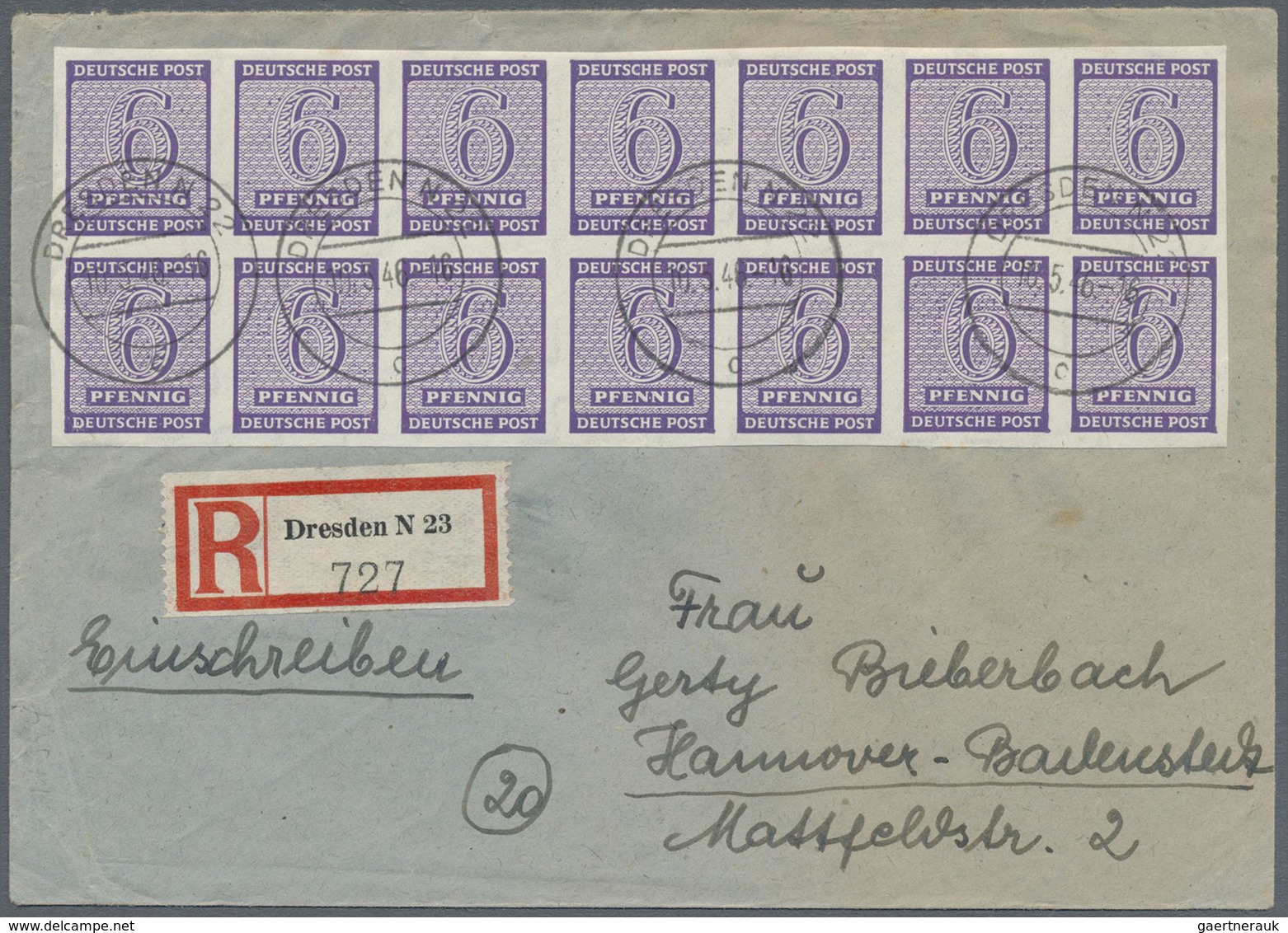 Br Sowjetische Zone - West-Sachsen: 1945, 6 Pf Grauviolett, 14er-Block Als Sehr Attraktive Portogerecht - Altri & Non Classificati