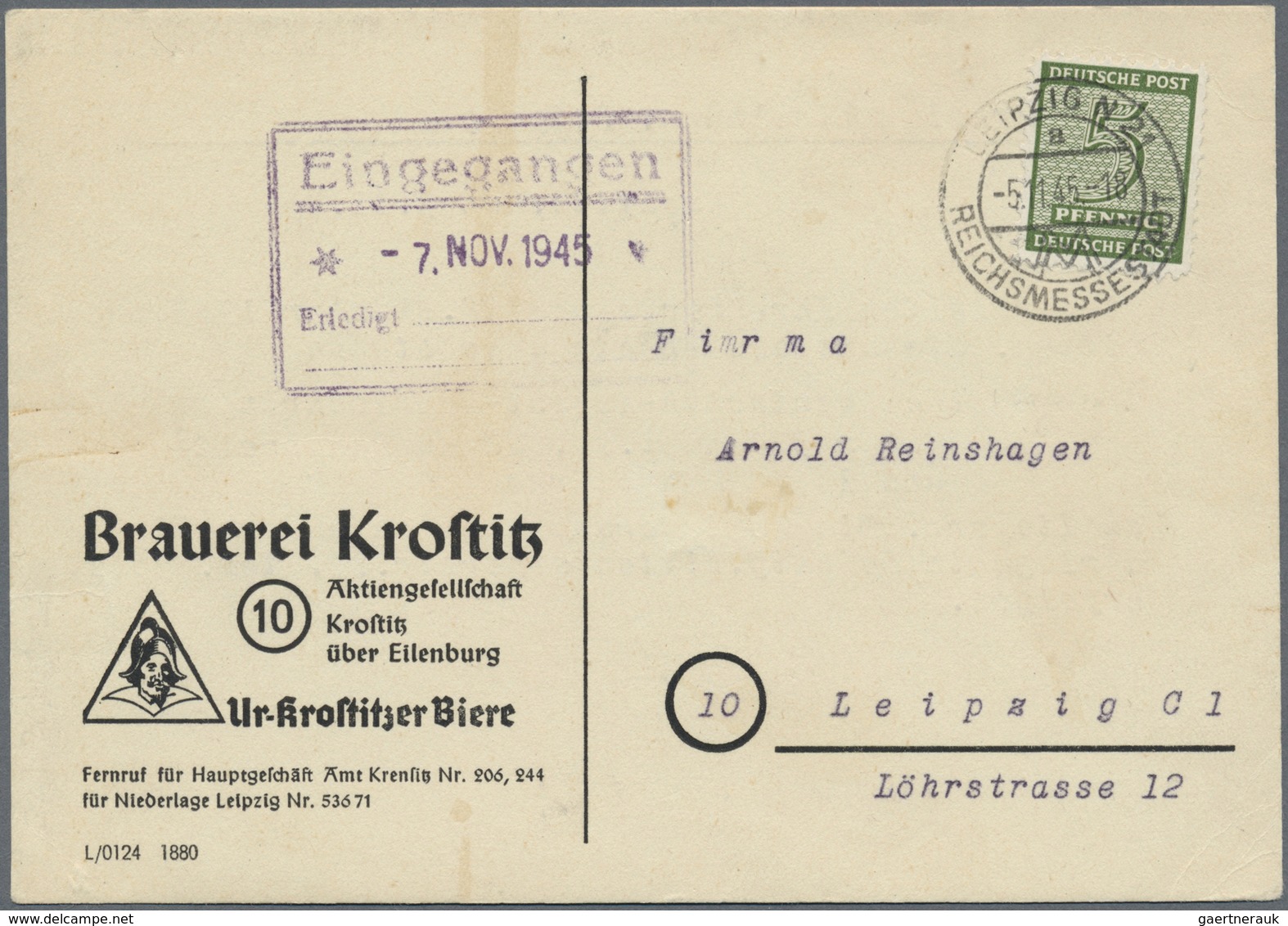 Br Sowjetische Zone - West-Sachsen: 1945, 5 Pf Schwärzlicholivgrün, Amtl. Versuchszähnung L 10¾, Portog - Sonstige & Ohne Zuordnung