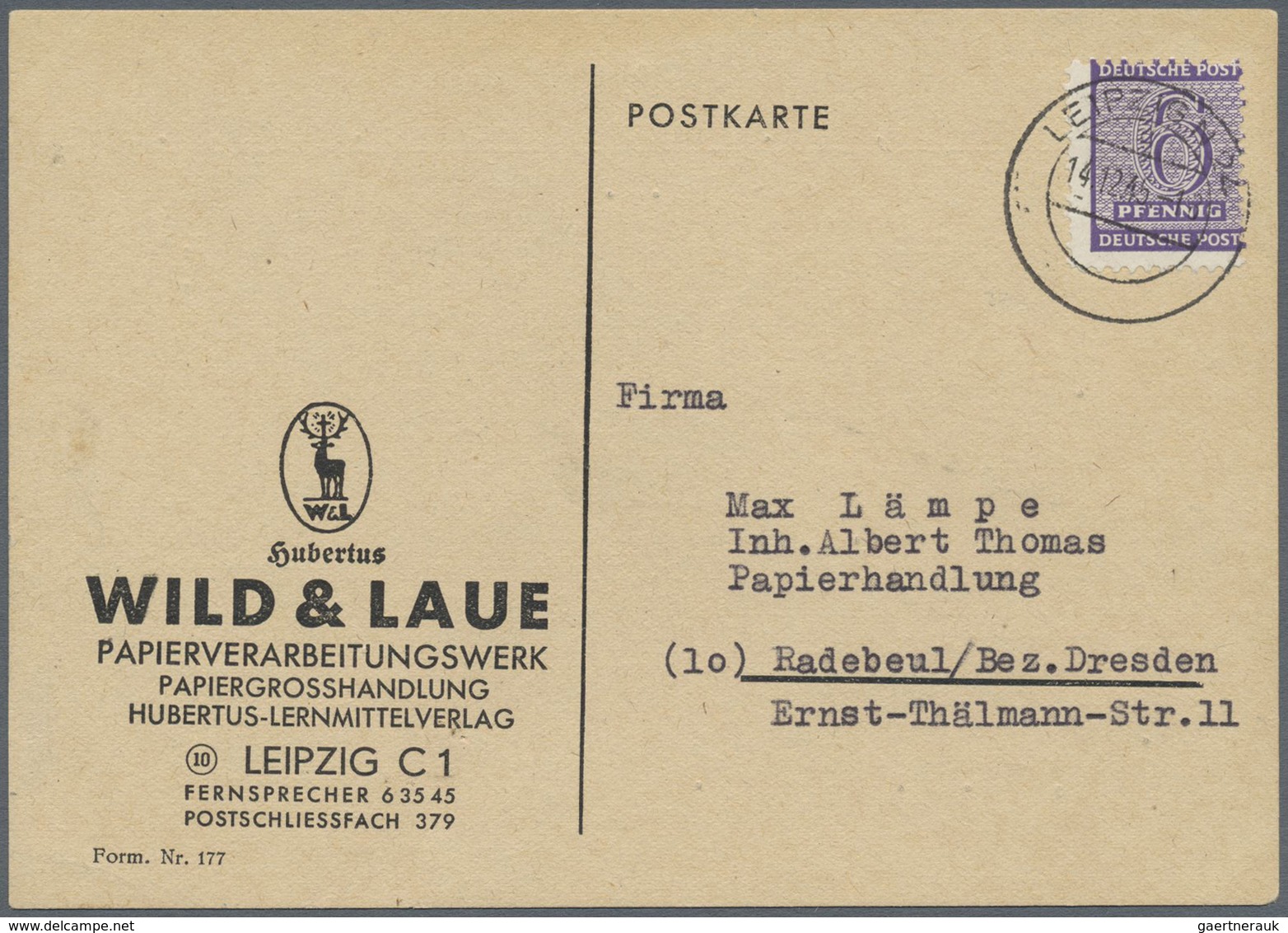 Br Sowjetische Zone - West-Sachsen: 1945, 6 Pf Grauviolett, Amtliche Versuchszähnung L 10 3/4, Portoger - Altri & Non Classificati