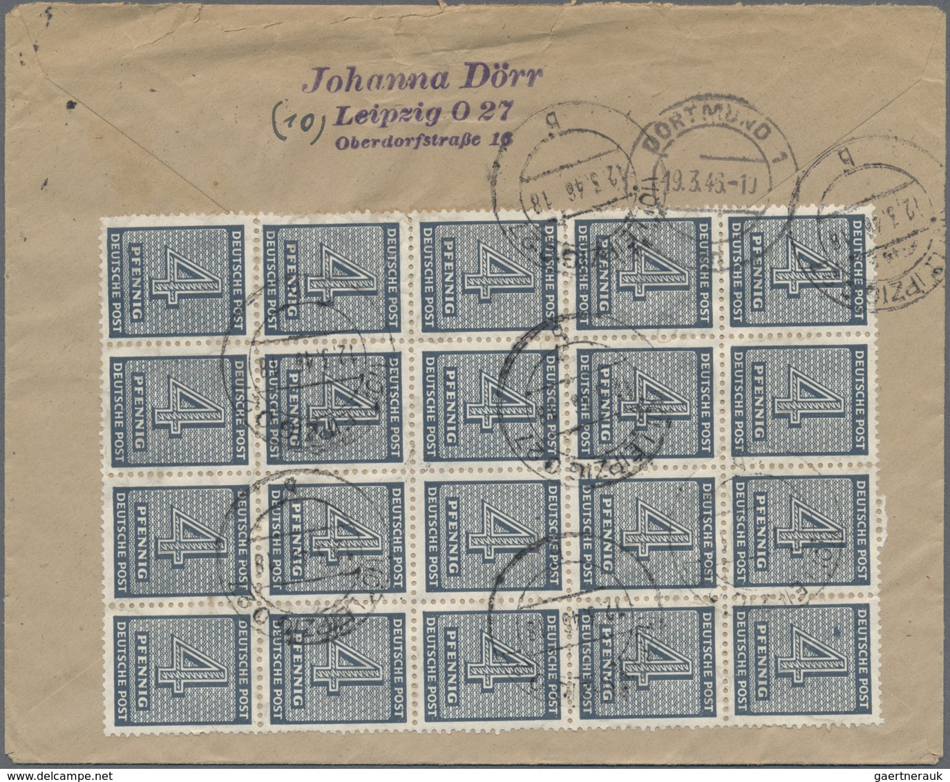 Br Sowjetische Zone - West-Sachsen: 1945, 4 Pf Schwarzgraublau, 21 Stück (vs. Einzelmarke, Rs. 20er-Blo - Autres & Non Classés