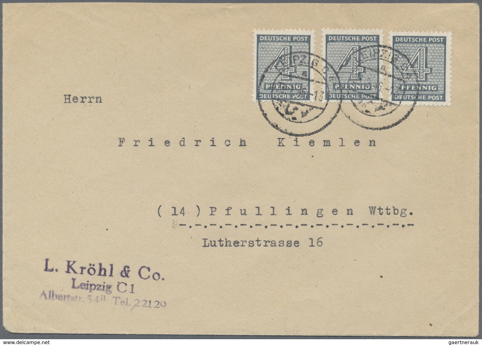 Br Sowjetische Zone - West-Sachsen: Bedarfsbrief Von Leipzig 26.2.46 Nach Pfullingen Mit 3 X 127 Xb , S - Autres & Non Classés