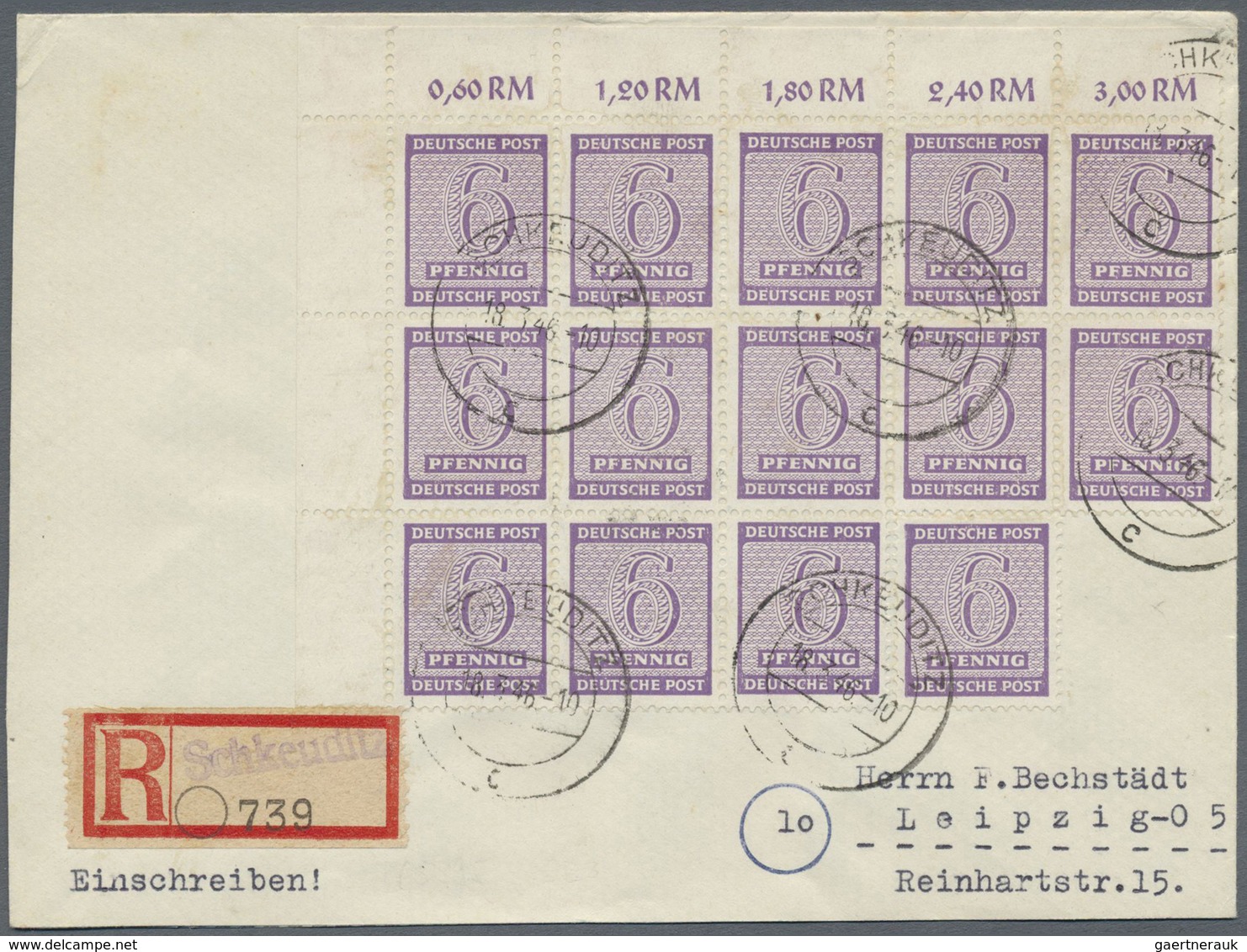 Br Sowjetische Zone - West-Sachsen: 1945, 6 Pf Lebhaftgrauviolett, 14er-Block Von Der Li. Oberen Bogene - Autres & Non Classés