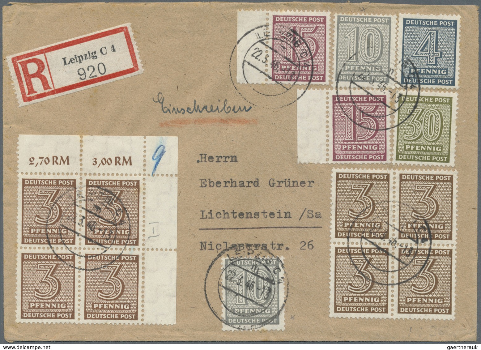 Br Sowjetische Zone - West-Sachsen: 1945, Ziffer 30 Pf Hell Bis Dunkelbräunlicholiv Mit Zusatzfrankatur - Altri & Non Classificati