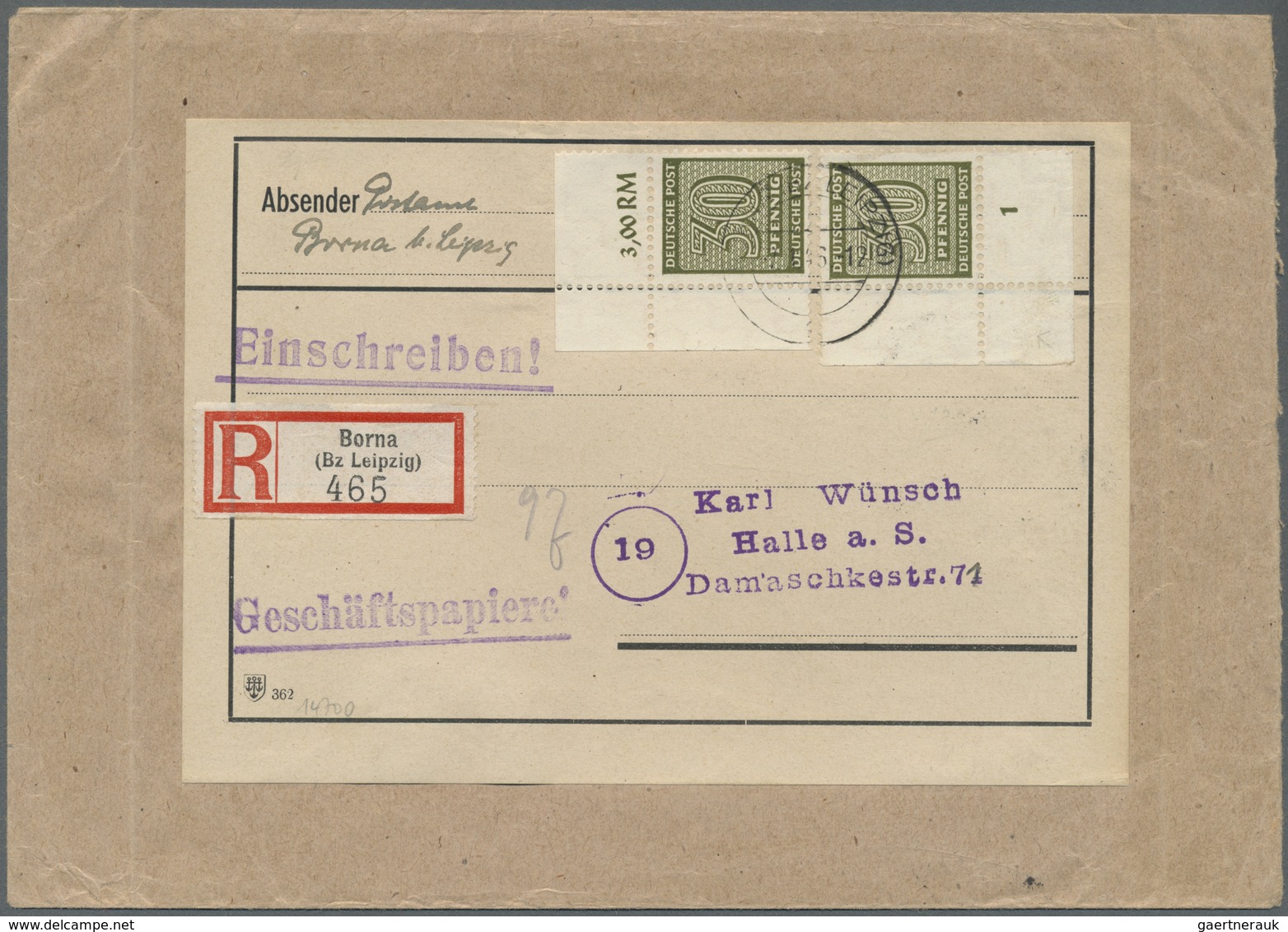 Br Sowjetische Zone - West-Sachsen: 1945, 2 X 30 Pf Dunkeloliv, Portogerechte MeF Auf Geschäftspapiere - Autres & Non Classés