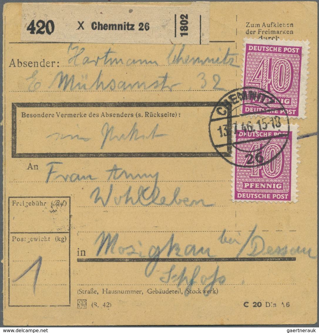 Br Sowjetische Zone - West-Sachsen: 1945, 2 X 40 Pf Rotlila, Portogerechte MeF Auf Paketkarte Von Chemn - Autres & Non Classés