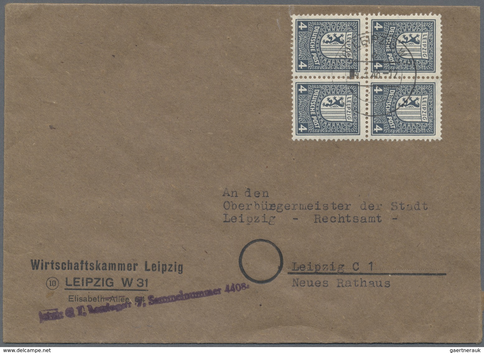 Br Sowjetische Zone - West-Sachsen: 1946, 4 Pf Schwarzgraublau, 4er-Block Als Portogerechte MeF Auf Ort - Sonstige & Ohne Zuordnung