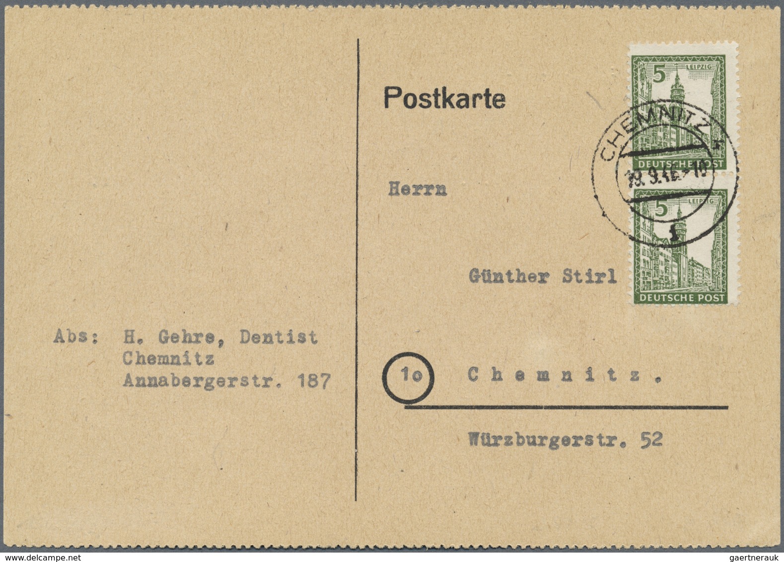 Br Sowjetische Zone - West-Sachsen: 1946, 5 Pf Schwärzlicholivgrün, Senkr. Paar Als Portogerechte MeF A - Sonstige & Ohne Zuordnung