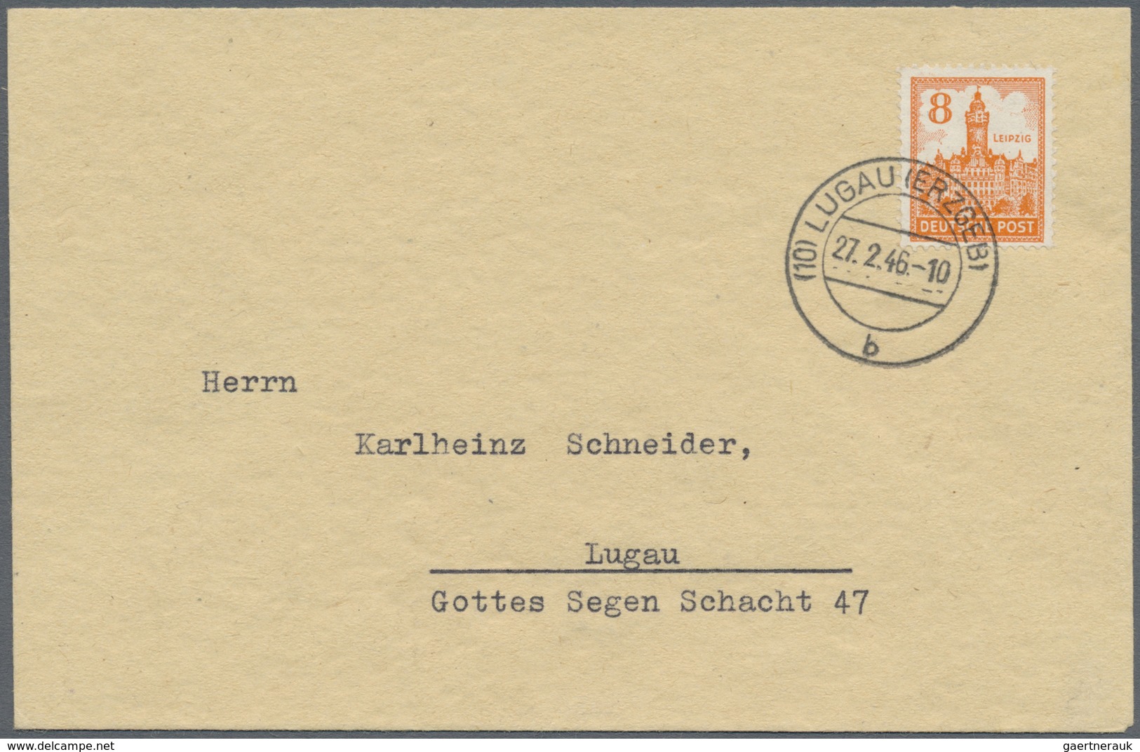 Br Sowjetische Zone - West-Sachsen: 1946, 8 Pf Lebhaftorange, Portogerechte EF Auf Ortsbrief In Lugau ( - Altri & Non Classificati