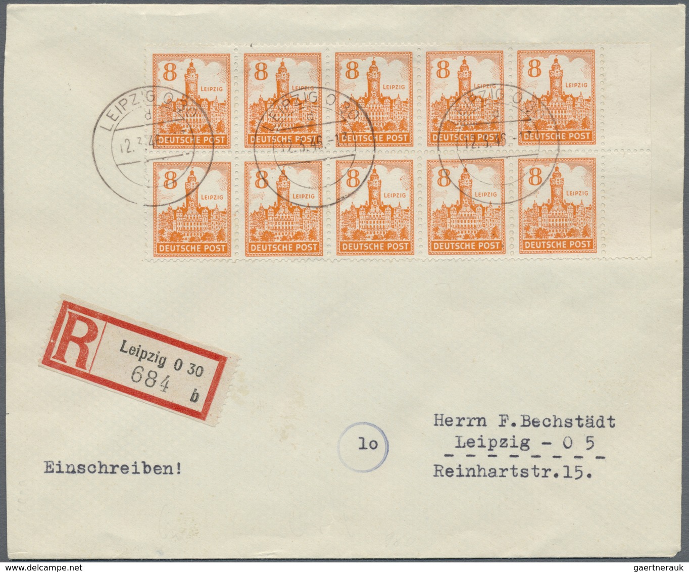 Br Sowjetische Zone - West-Sachsen: 1946, 8 Pf Lebhaftorange, 10er-Block Vom Rechten Bogenrand Als Mass - Altri & Non Classificati