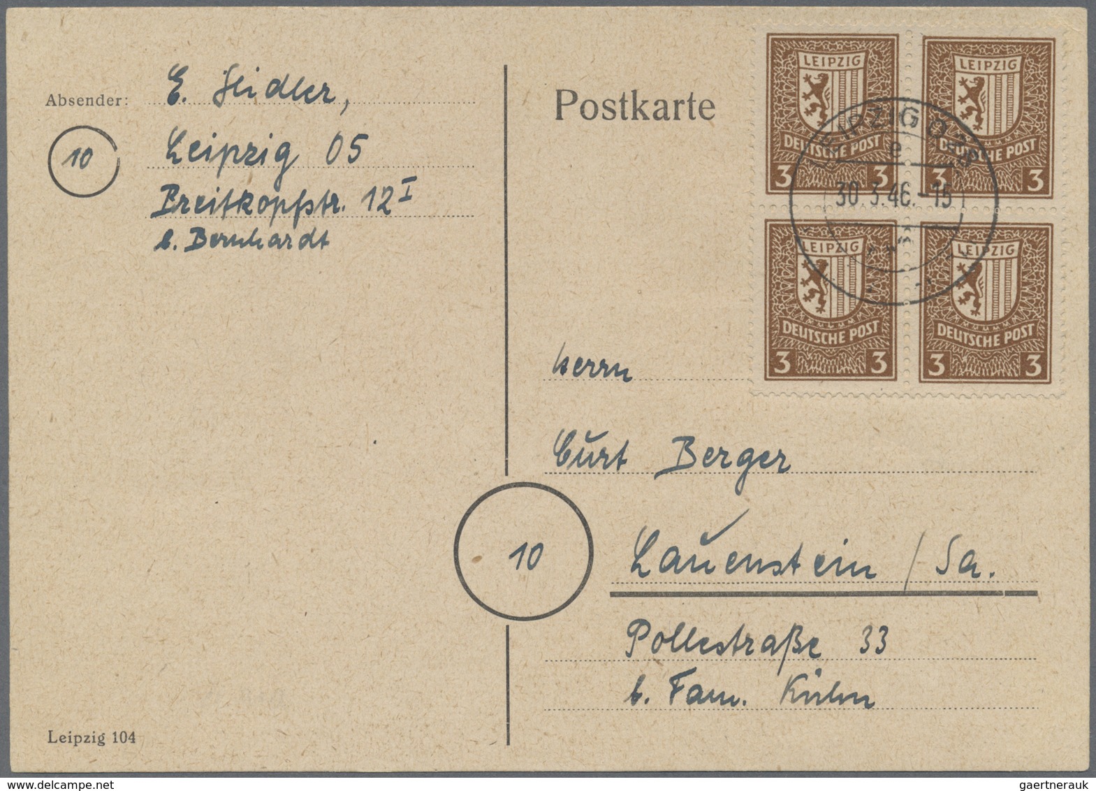 Br Sowjetische Zone - West-Sachsen: 1946, 3 Pf Dkl'gelbbraun, Senkr. Paar Als Portogerechte MeF Auf Dru - Sonstige & Ohne Zuordnung