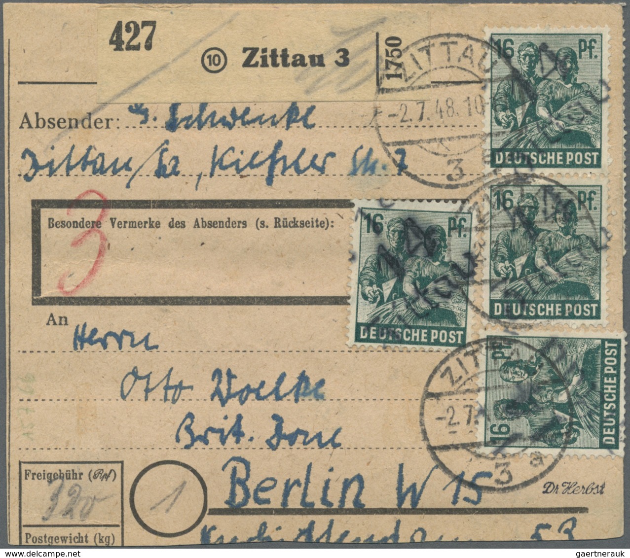 Br Sowjetische Zone - Bezirkshandstempel - II - Bez. 14 (Dresden): 1948, 16 Pf Arbeiter Mit Handstempel - Sonstige & Ohne Zuordnung