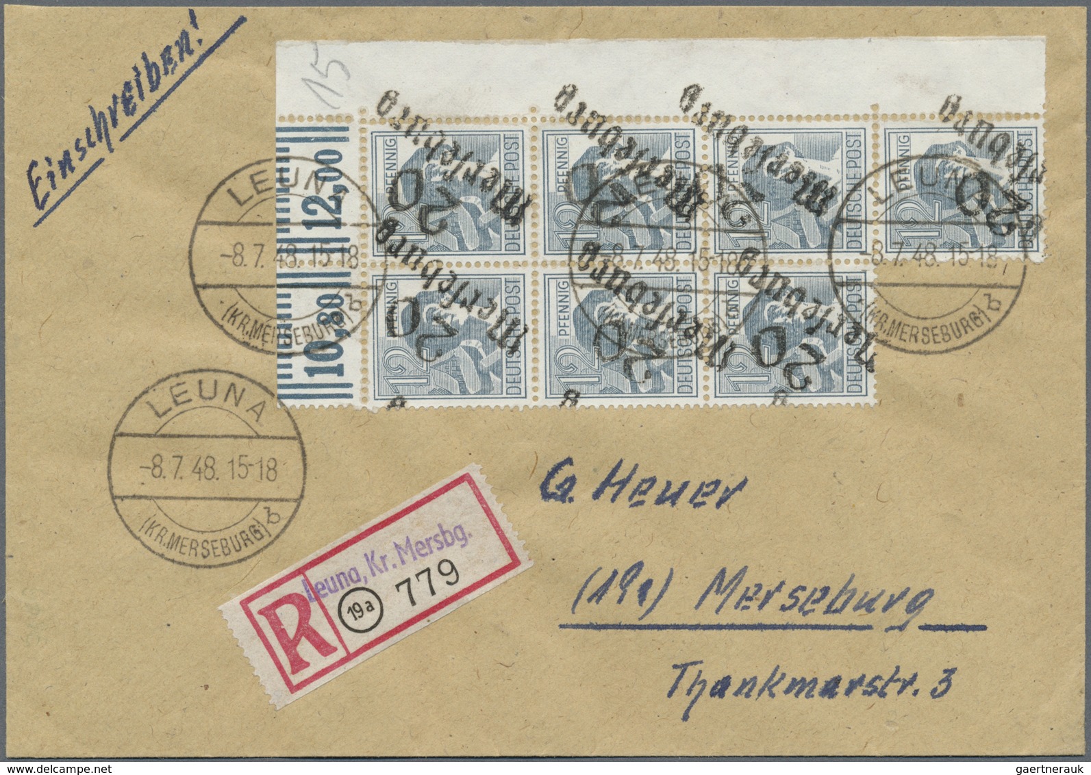Br Sowjetische Zone - Bezirkshandstempel - IV - Bez. 20 (Halle): 1948, 12 Pf Arbeiter Mit Handstempelau - Sonstige & Ohne Zuordnung