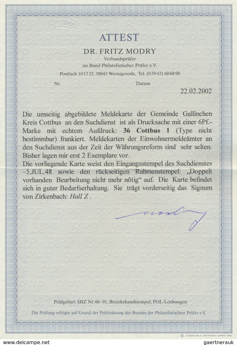 Br Sowjetische Zone - Bezirkshandstempel - VII - Bez. 36 (Potsdam): COTTBUS: Arbeiter 6 Pf Mit Aufdruck - Sonstige & Ohne Zuordnung