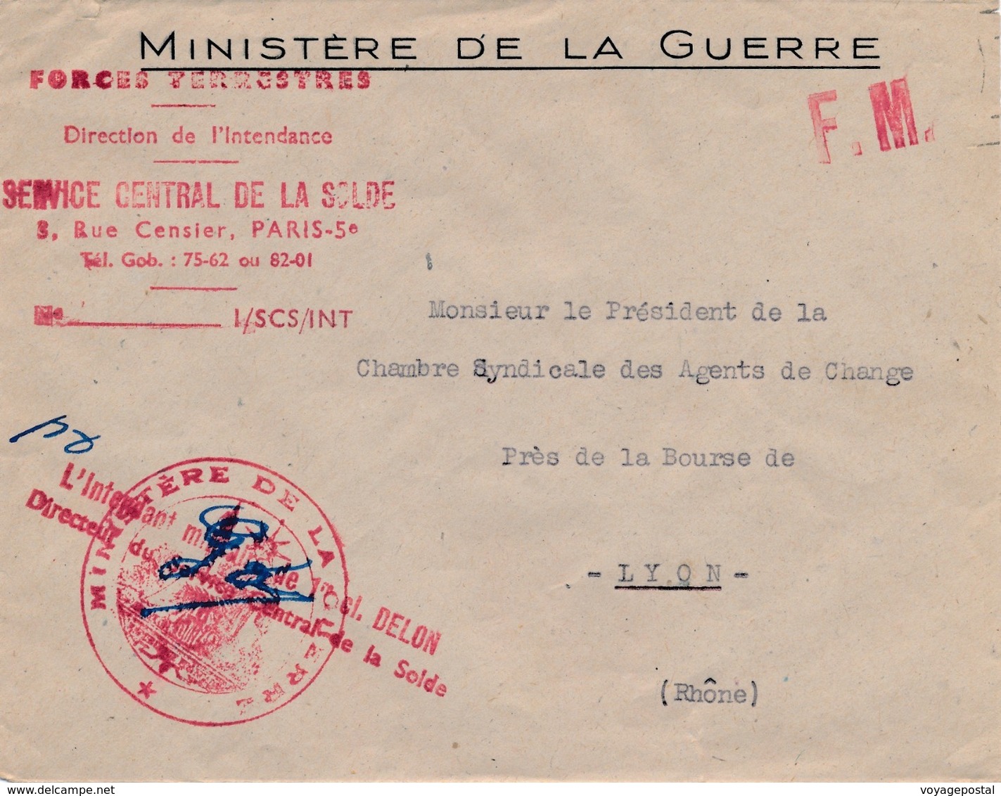 Lettre FM Ministere De La Guerre Forces Terrestres - Cachets Militaires A Partir De 1900 (hors Guerres)