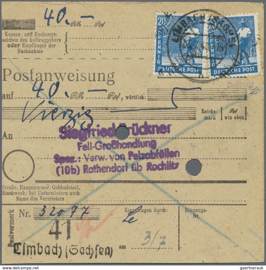 Br Sowjetische Zone - Bezirkshandstempel - X - Bez. 41 (Chemnitz): 1948, 2 X 20 Pf Arbeiter Mit Handste - Sonstige & Ohne Zuordnung
