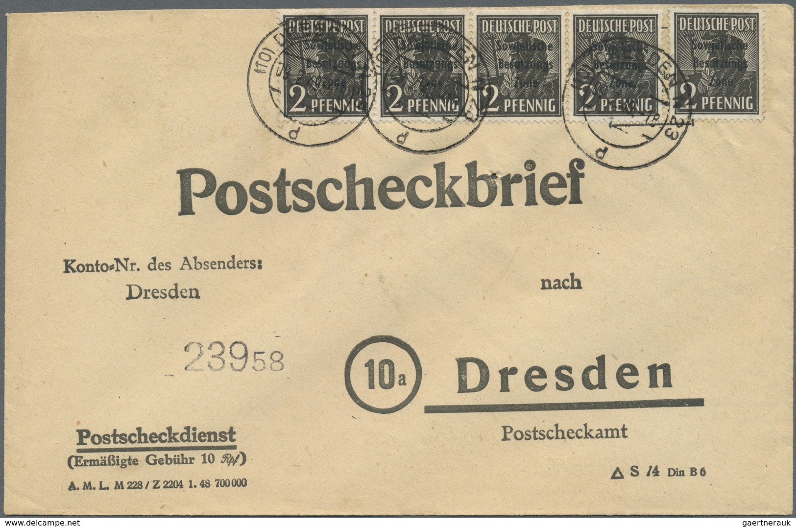 Br Sowjetische Zone - Allgemeine Ausgaben: 1948, 5 X 2 Pf Arbeiter Maschinenaufdruck, Seltene Portogere - Sonstige & Ohne Zuordnung