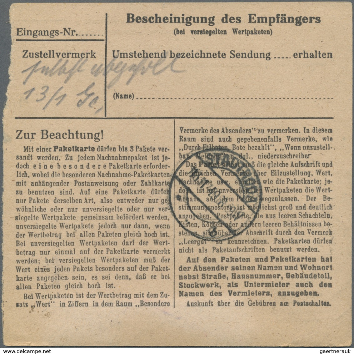 Br Sowjetische Zone - Allgemeine Ausgaben: 1948, 30 Pf Arbeiter Maschinenaufdruck, 3 Versch. Paketkarte - Sonstige & Ohne Zuordnung