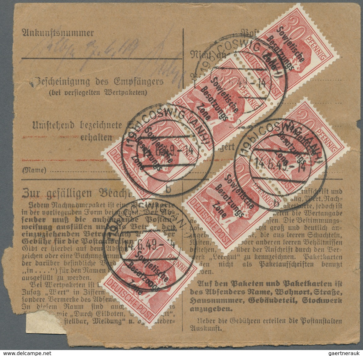 Br Sowjetische Zone - Allgemeine Ausgaben: 1948, 30 Pf Arbeiter Maschinenaufdruck, 3 Versch. Paketkarte - Altri & Non Classificati