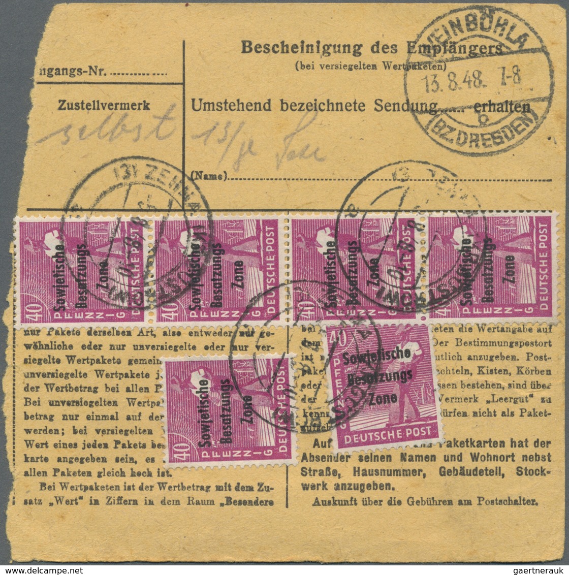 Br Sowjetische Zone - Allgemeine Ausgaben: 1948, 40 Pf Arbeiter Maschinenaufdruck, 3 Versch. Paketkarte - Sonstige & Ohne Zuordnung