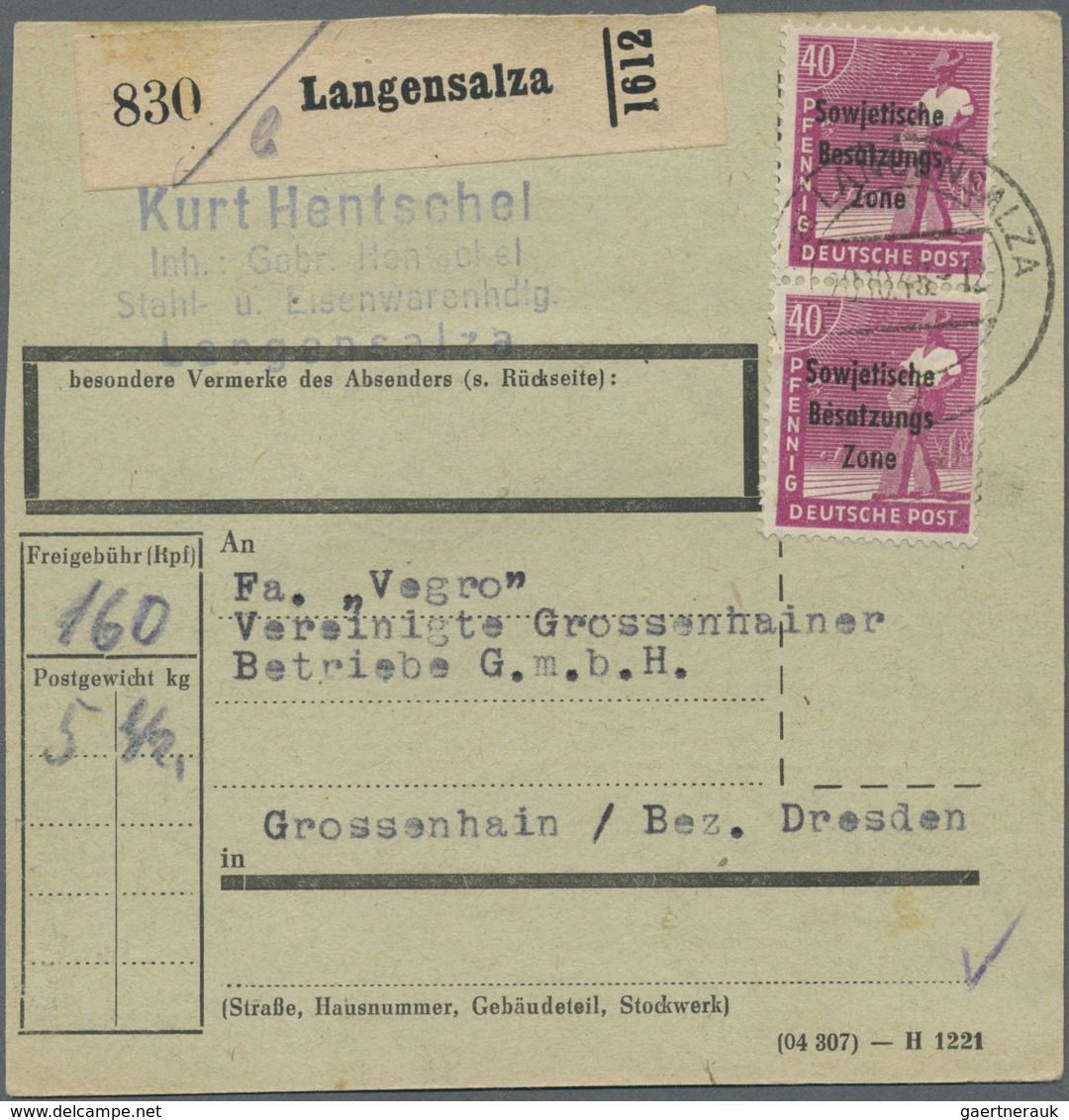 Br Sowjetische Zone - Allgemeine Ausgaben: 1948, 40 Pf Arbeiter Maschinenaufdruck, 3 Versch. Paketkarte - Sonstige & Ohne Zuordnung