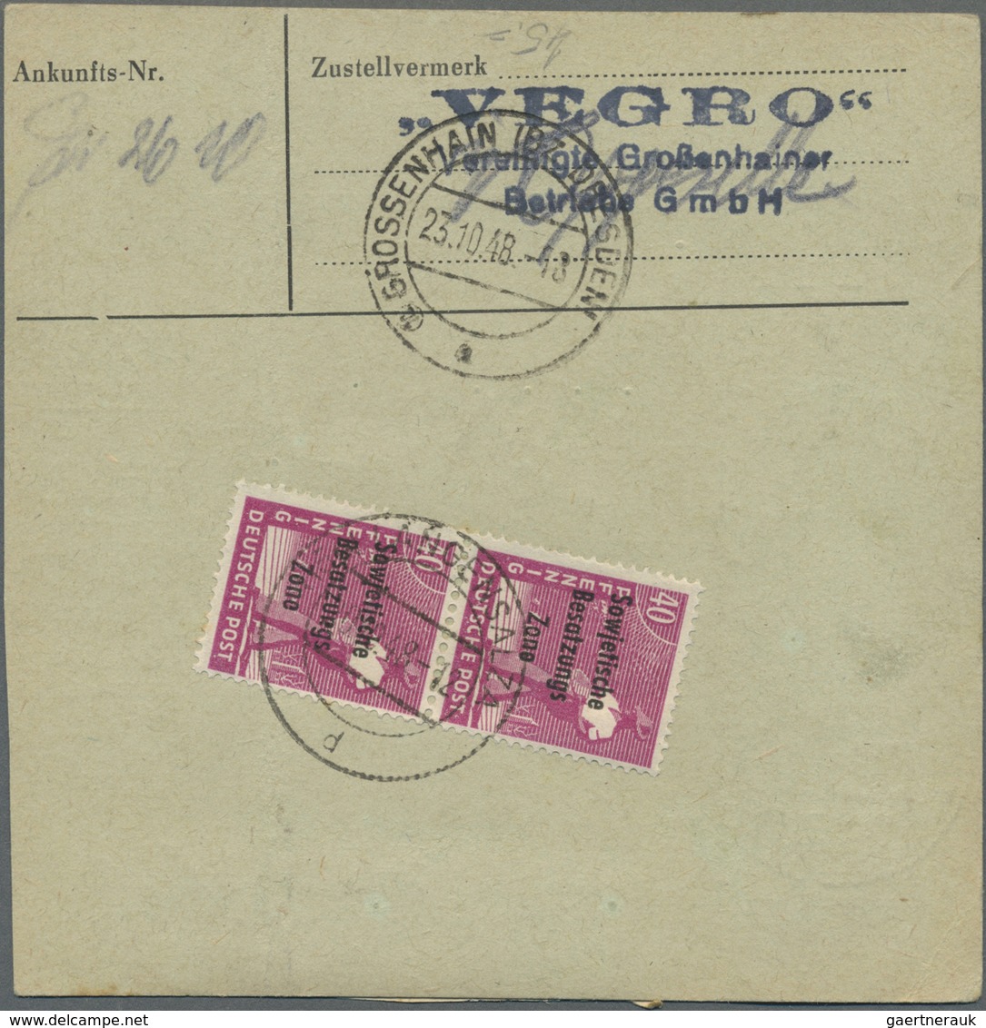 Br Sowjetische Zone - Allgemeine Ausgaben: 1948, 40 Pf Arbeiter Maschinenaufdruck, 3 Versch. Paketkarte - Autres & Non Classés