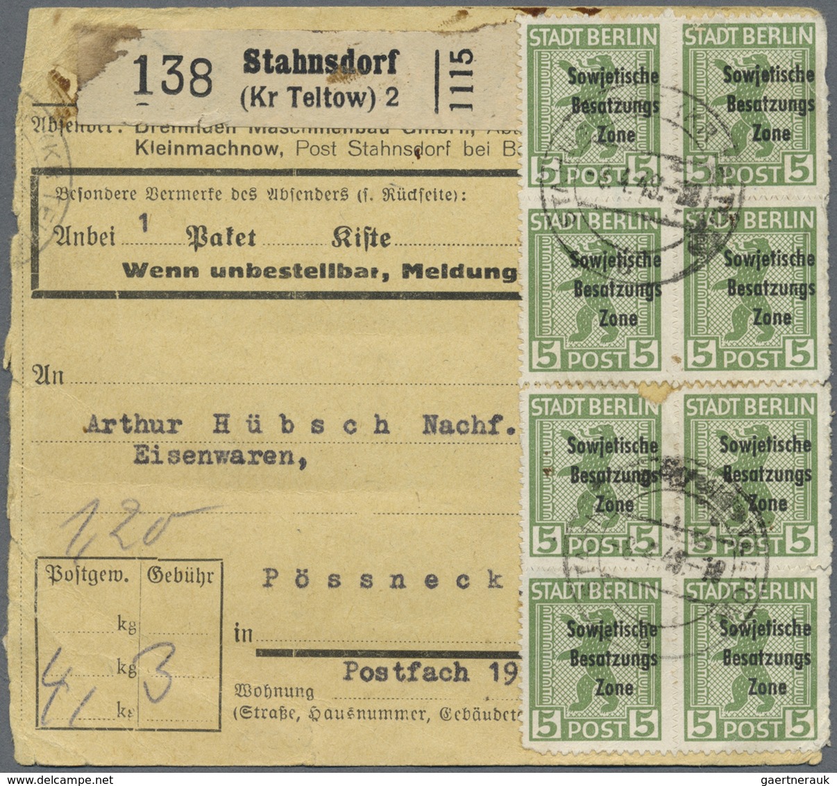 Br Sowjetische Zone - Allgemeine Ausgaben: 1948, 5 Pf Bär Maschinenaufdruck, Sägezahnartig Durchstochen - Autres & Non Classés