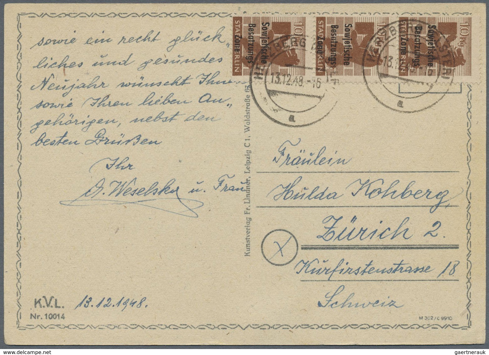 Br Sowjetische Zone - Allgemeine Ausgaben: 1948, 10 Pf Bären Maschinenaufdruck, Senkr. 3er-Streifen Als - Altri & Non Classificati