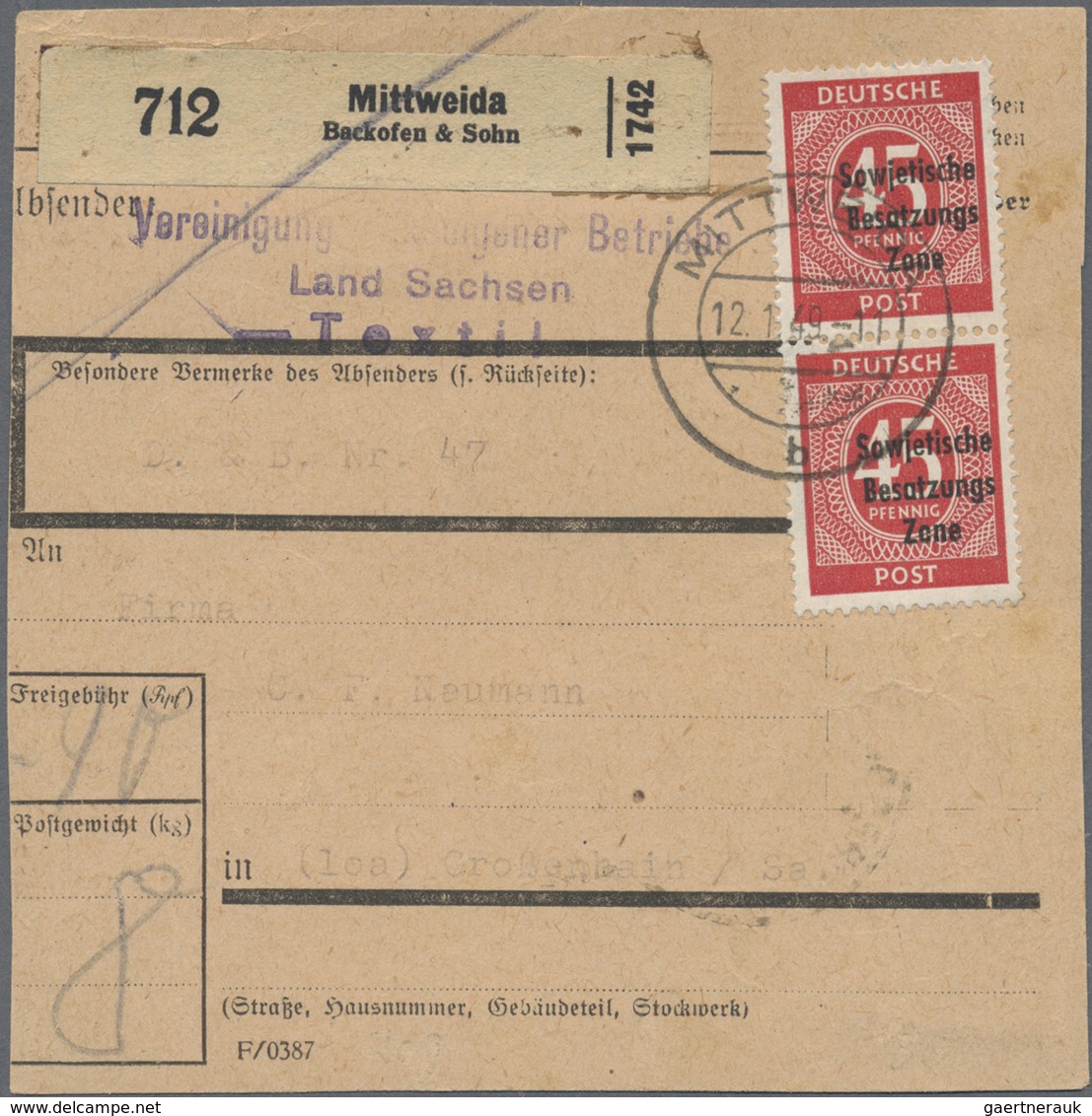Br Sowjetische Zone - Allgemeine Ausgaben: 1948, 45 Pfg SBZ-Aufdruck Im Senkr. Paar Als Seltene MeF Auf - Sonstige & Ohne Zuordnung