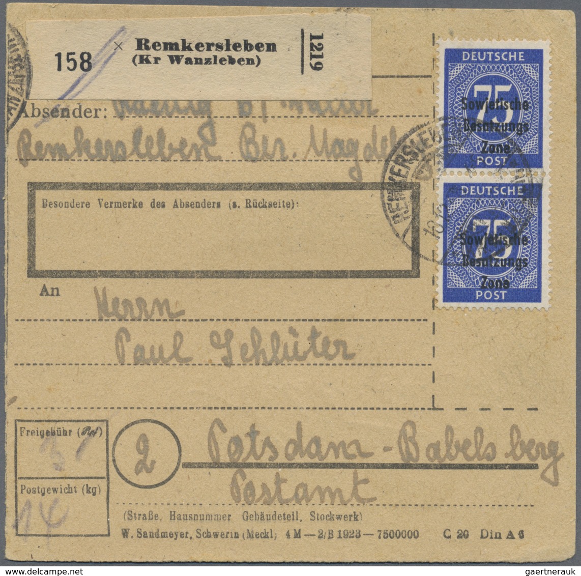 Br Sowjetische Zone - Allgemeine Ausgaben: 1948, 75 Pfg SBZ-Aufdrucke Je Senkr. Paar Vorder- U. Rücksei - Sonstige & Ohne Zuordnung