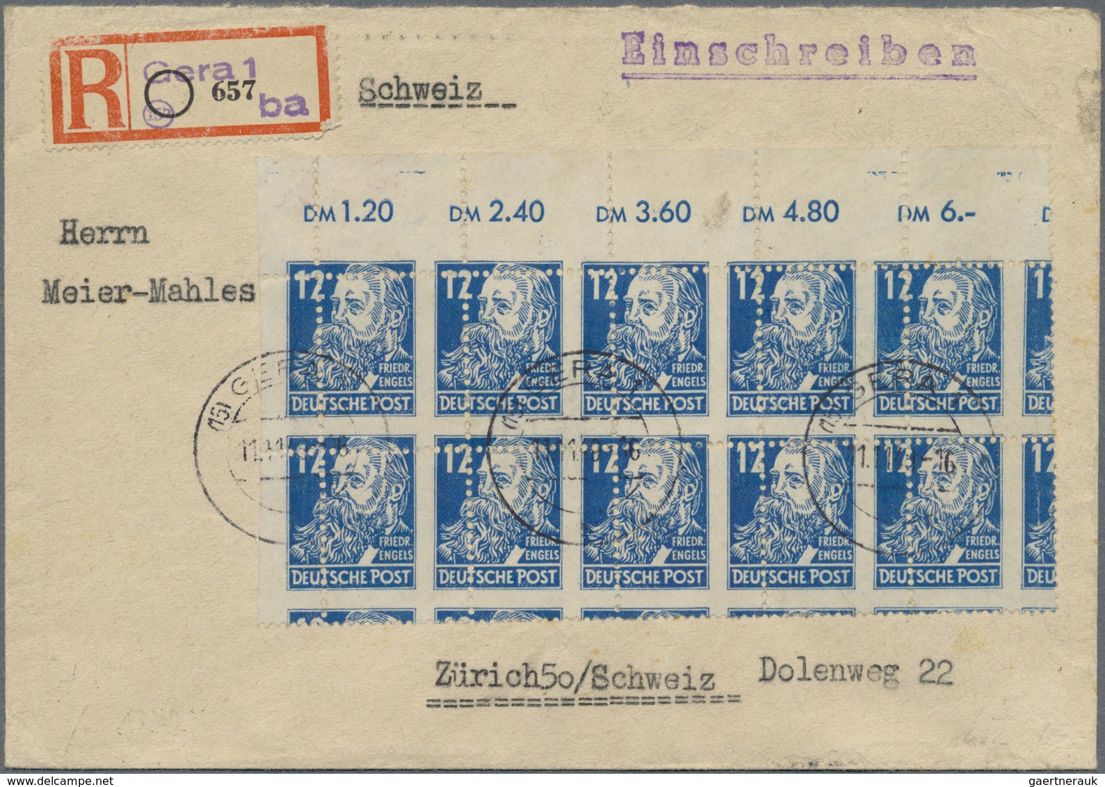 Br Sowjetische Zone - Allgemeine Ausgaben: 1948, 12 Pf Blau Köpfe, 10er-Block Von Der Li. Oberen Bogene - Autres & Non Classés