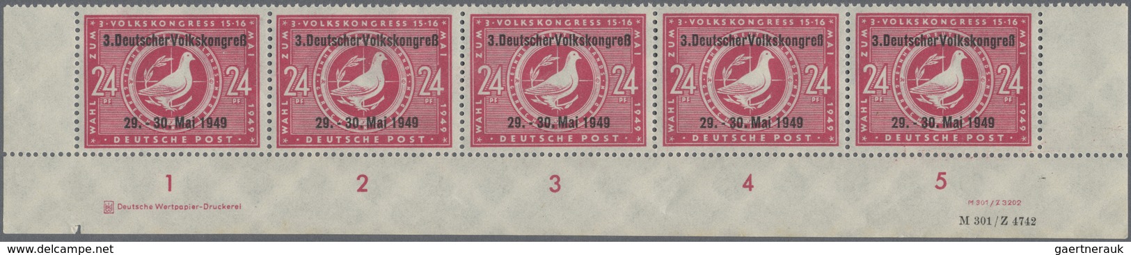** Sowjetische Zone - Allgemeine Ausgaben: 1949, 24 Pfg. Volkskongress Im Waagerechten 5-er-Streifen Vo - Autres & Non Classés