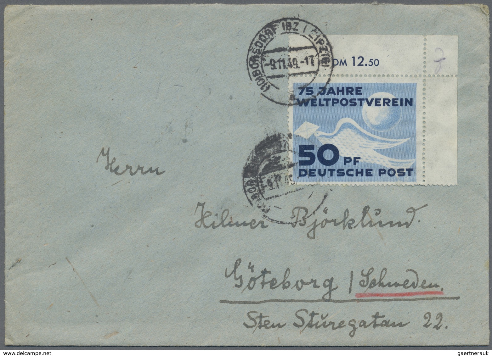 Br DDR: 1949, 50 Pfg. Weltpostverein Aus Der Rechten Oberen Bogenecke Auf Auslandsbrief Ab BÖRESDORF (B - Altri & Non Classificati