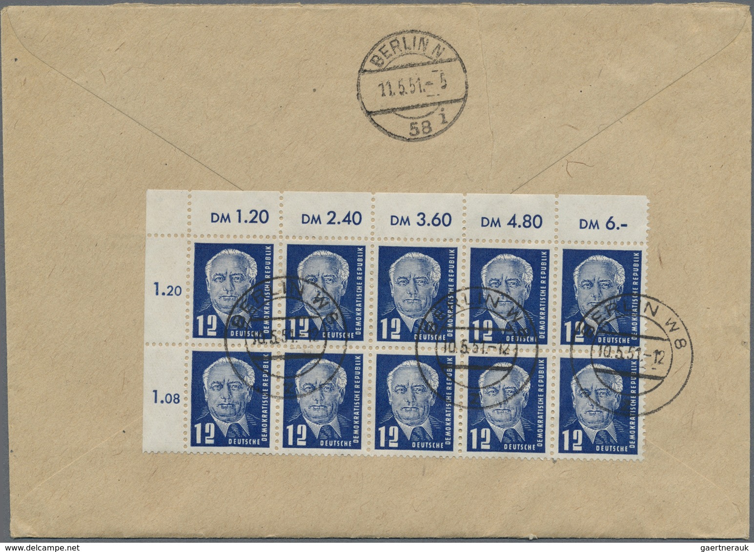 Br DDR: 1950, 12 Pf Pieck, 11 Stück Incl. 10er-Block Von Der Li. Oberen Bogenecke, Als Portogerechte Ma - Autres & Non Classés