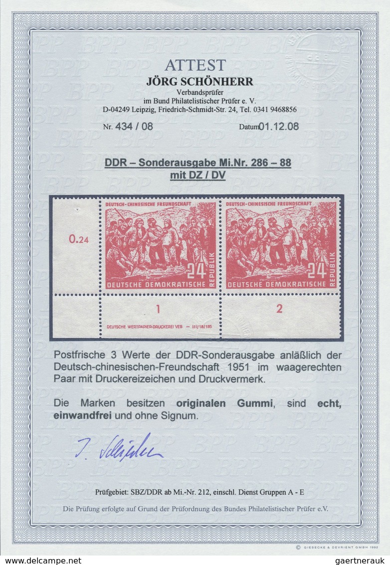 **/ DDR: 1951, Deutsch-Chinesische Freundschaft 12 Pf., 24 Pf. Und 50 Pf., Je Als Postfrisches Paar Aus - Sonstige & Ohne Zuordnung