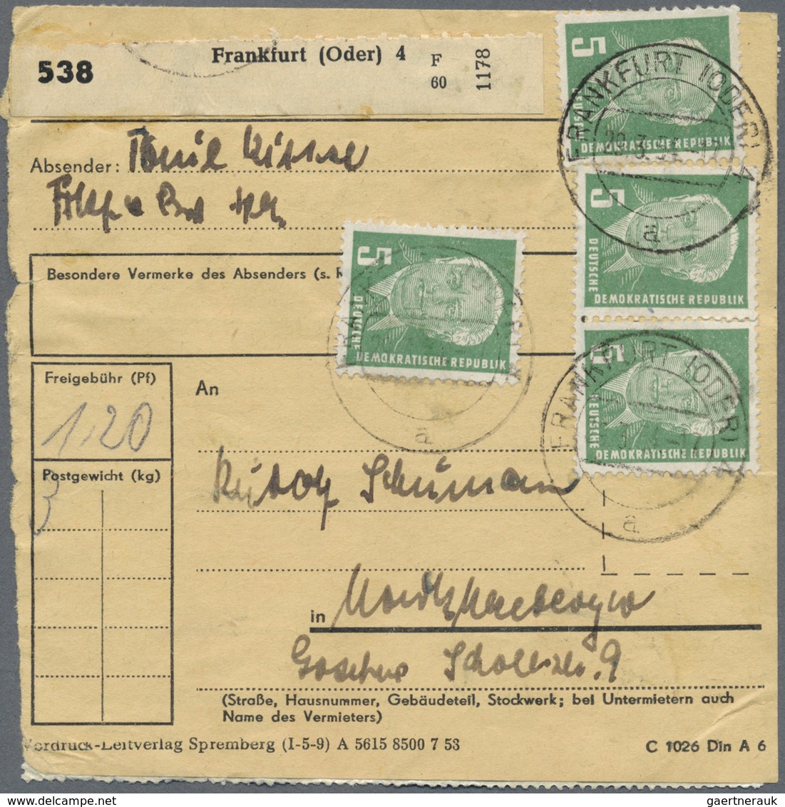 Br DDR: 1952, 5 Pf Pieck, 3 Versch. Paketkarten Mit Massen-Mehrfachfrankaturen, Dabei 18 Stück Auf PK V - Autres & Non Classés