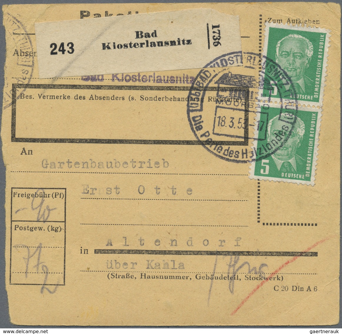 Br DDR: 1952, 5 Pf Pieck, 3 Versch. Paketkarten Mit Massen-Mehrfachfrankaturen, Dabei 18 Stück Auf PK V - Altri & Non Classificati