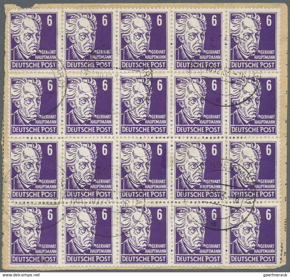 Br DDR: 1952, 6 Pf Dkl'blauviolett Köpfe, 20er-Block Als Portogerechte Massen-MeF Auf Paketkarte Von Br - Altri & Non Classificati