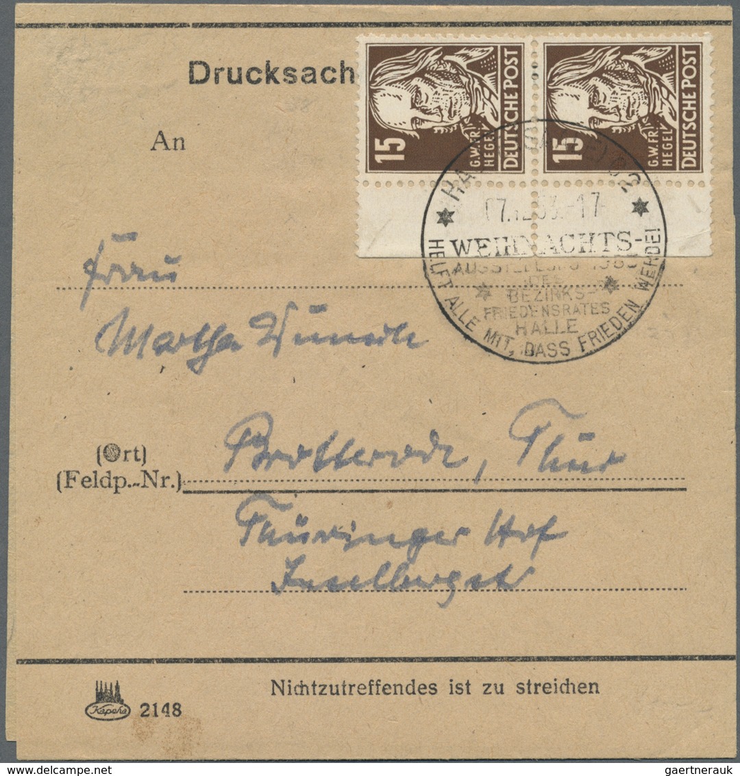 Br DDR: 1953, 15 Pf Köpfe Dunkelbraun, Senkr. Randpaar Als Portogerechte MeF Auf Drucksachen-Streifband - Sonstige & Ohne Zuordnung