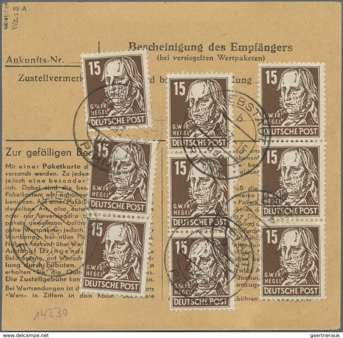 Br DDR: 1953, 15 Pf Köpfe Dkl'braun, 12 Stück Als Portogerechte Massen-MeF Auf Paketkarte Von Liebstadt - Sonstige & Ohne Zuordnung