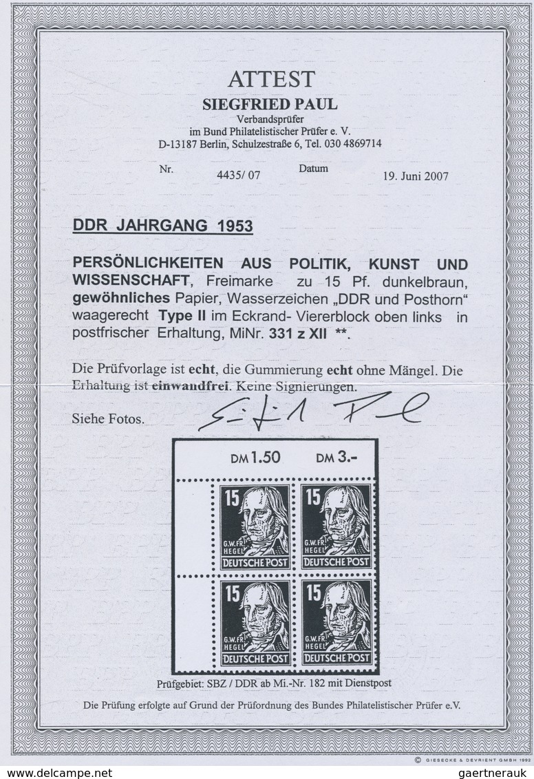 ** DDR: 1952, 15 Pfg. Persönlichkeiten - Gerog Hendel Als Postfrische Luxusmarke Auf Gewöhnlichem Papie - Autres & Non Classés