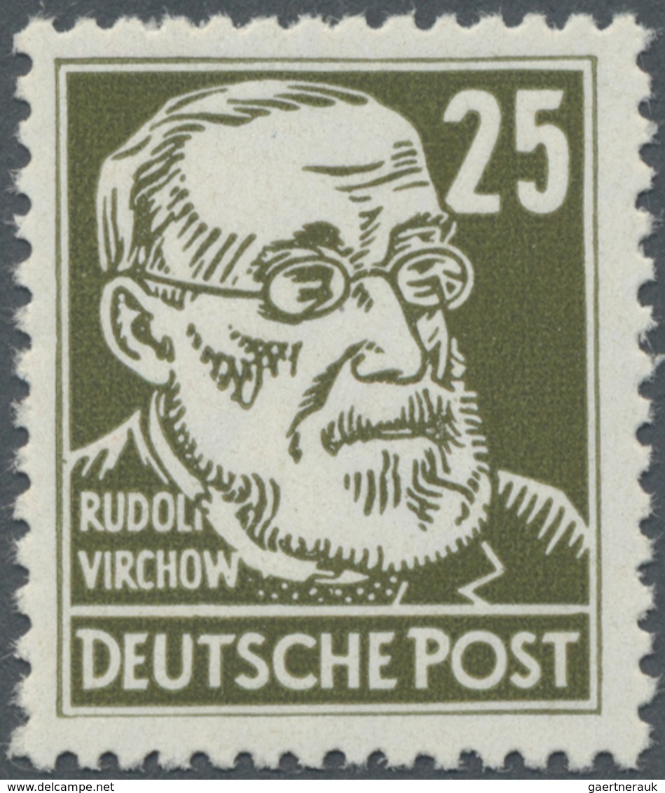 ** DDR: 1952, 25 Pf. Köpfe Braunoliv Auf Gestrichenem Papier Mit WZ 2 XI Und Dem Plattenfehler IV "Hake - Sonstige & Ohne Zuordnung