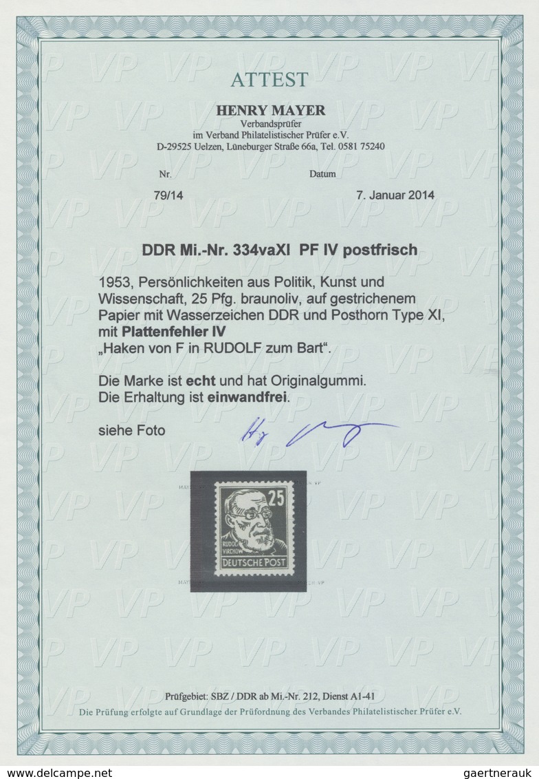 ** DDR: 1952, 25 Pf. Köpfe Braunoliv Auf Gestrichenem Papier Mit WZ 2 XI Und Dem Plattenfehler IV "Hake - Autres & Non Classés