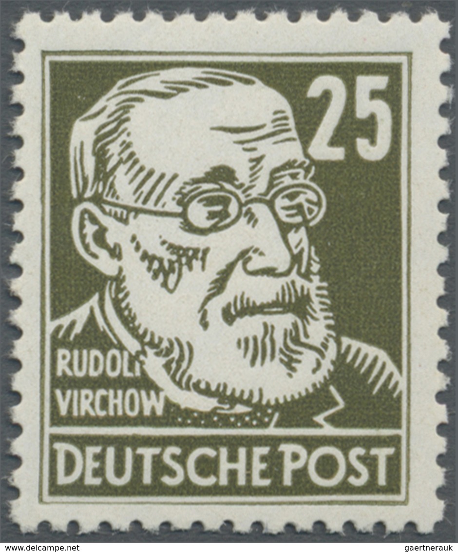 ** DDR: 1953, 25 Pfg. Köpfe Braunoliv Auf Gestrichenem Papier Mit Plattenfehler IV (F Mit Bart Verbunde - Autres & Non Classés