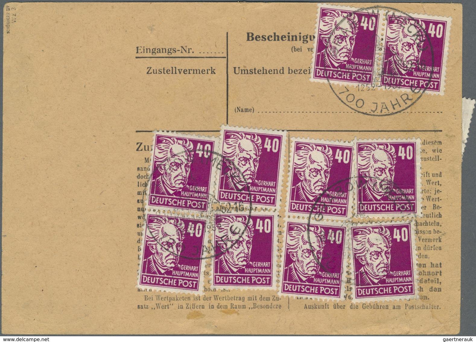 Br DDR: 1952, 40 Pf Rotlila Köpfe, 13 Stück Als Massen-MeF Auf Paketkarte Von Grabow (Meckl.), 8.10.52, - Altri & Non Classificati