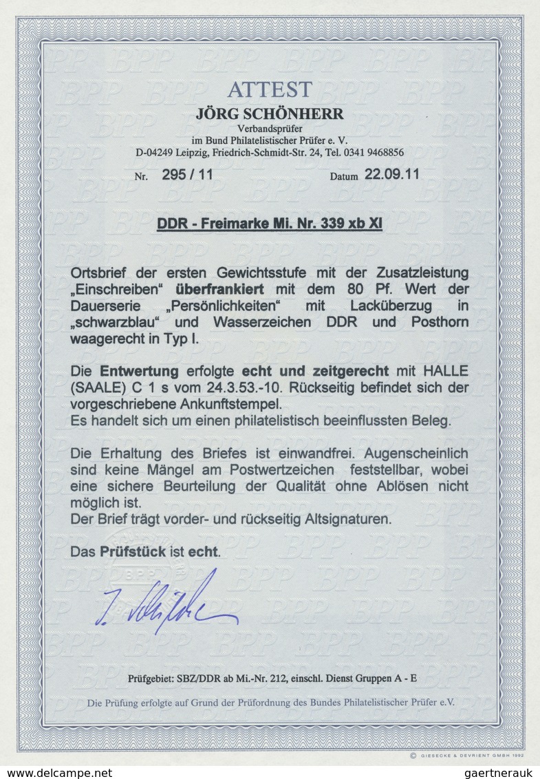 Br DDR: 1954, 80 Pfg. Köpfe II Mit Lacküberzug Auf überfrankiertem Orts-Einschreibebrief  Der 1. Gewich - Altri & Non Classificati