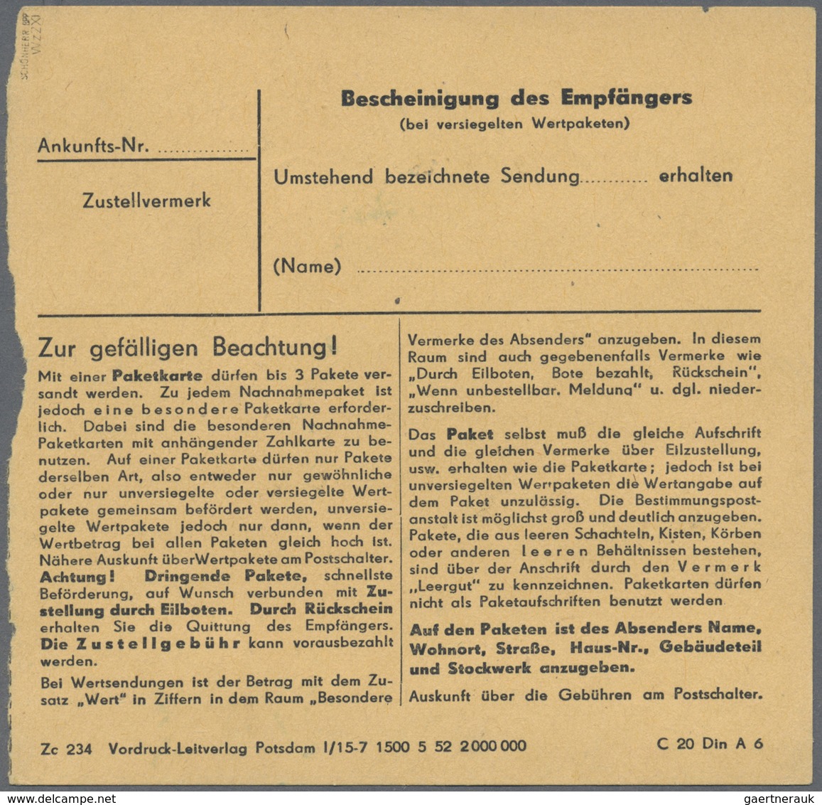 Br DDR: 1953, 80 Pf Dkl'rosarot Köpfe, Partie Mit 3 Paketkarten, Dabei Einzelfrankatur Auf PK Von Henni - Autres & Non Classés