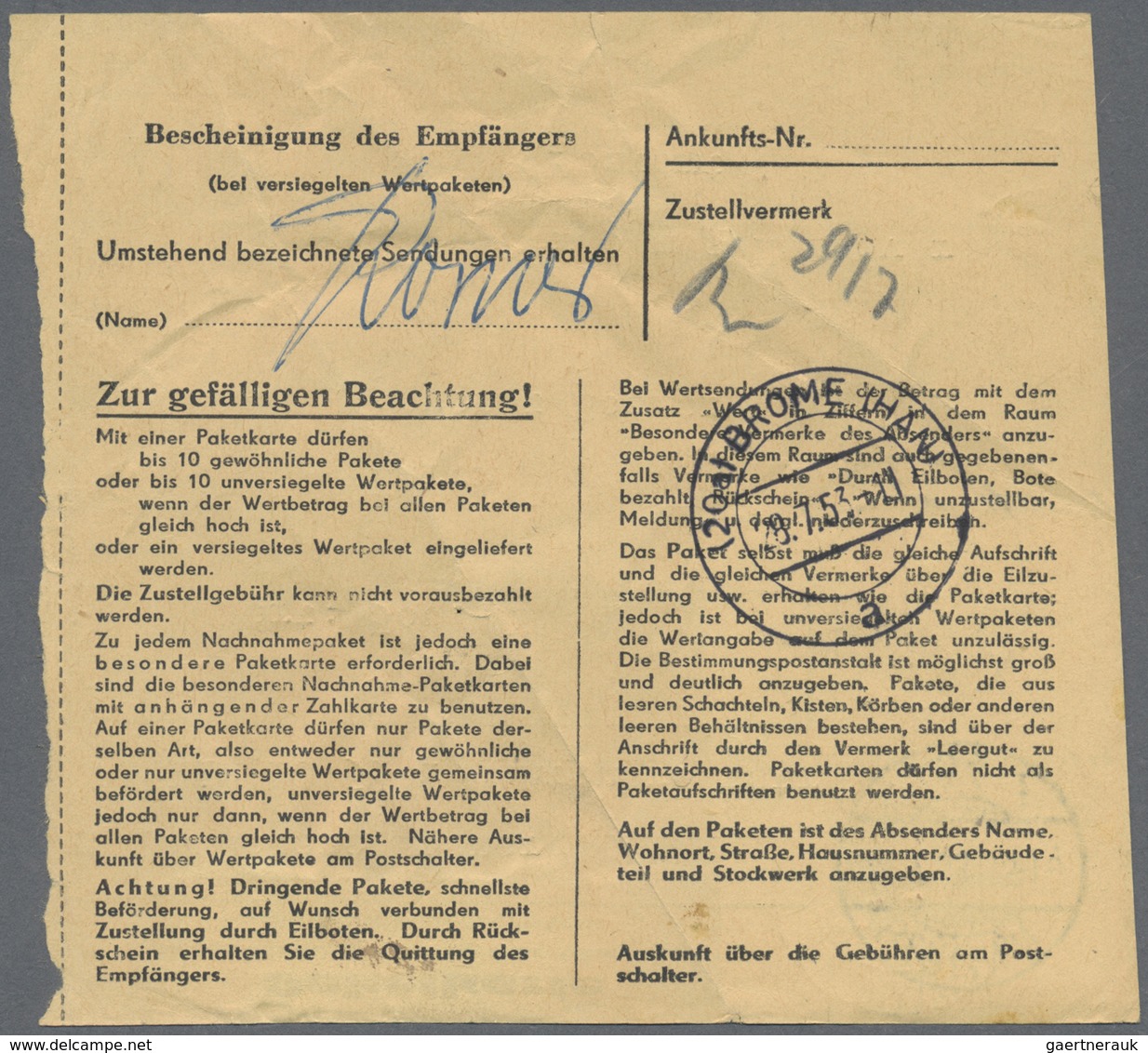 Br DDR: 1953, 80 Pf Dkl'rosarot Köpfe, Partie Mit 3 Paketkarten, Dabei Einzelfrankatur Auf PK Von Henni - Sonstige & Ohne Zuordnung